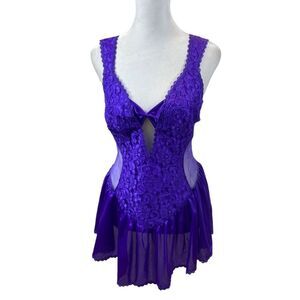 Vintage Alana Gale Purple Lace and Sheer Tule Nightgown Teddy Size‎ Large